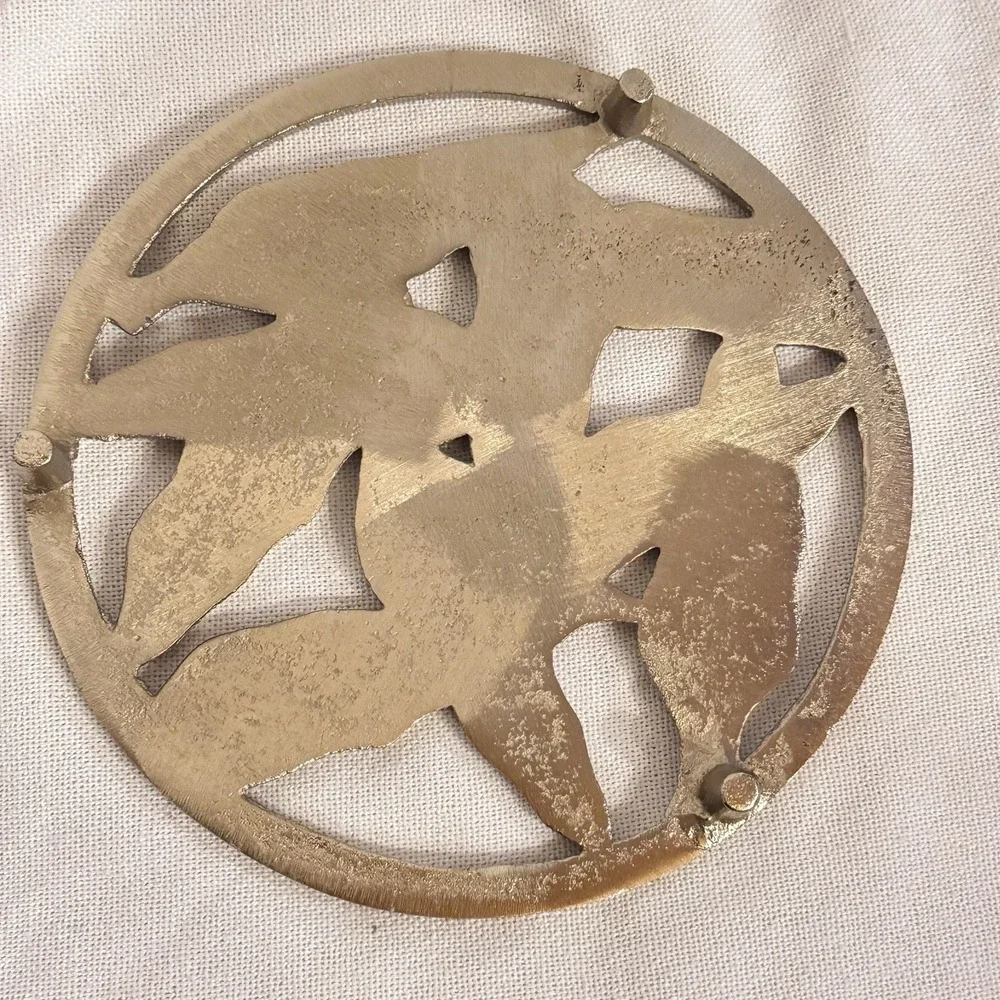 Brass Tone‎ Leaf Feather Trivet Medallion Hot Plate MCM Kitchen Decor 8